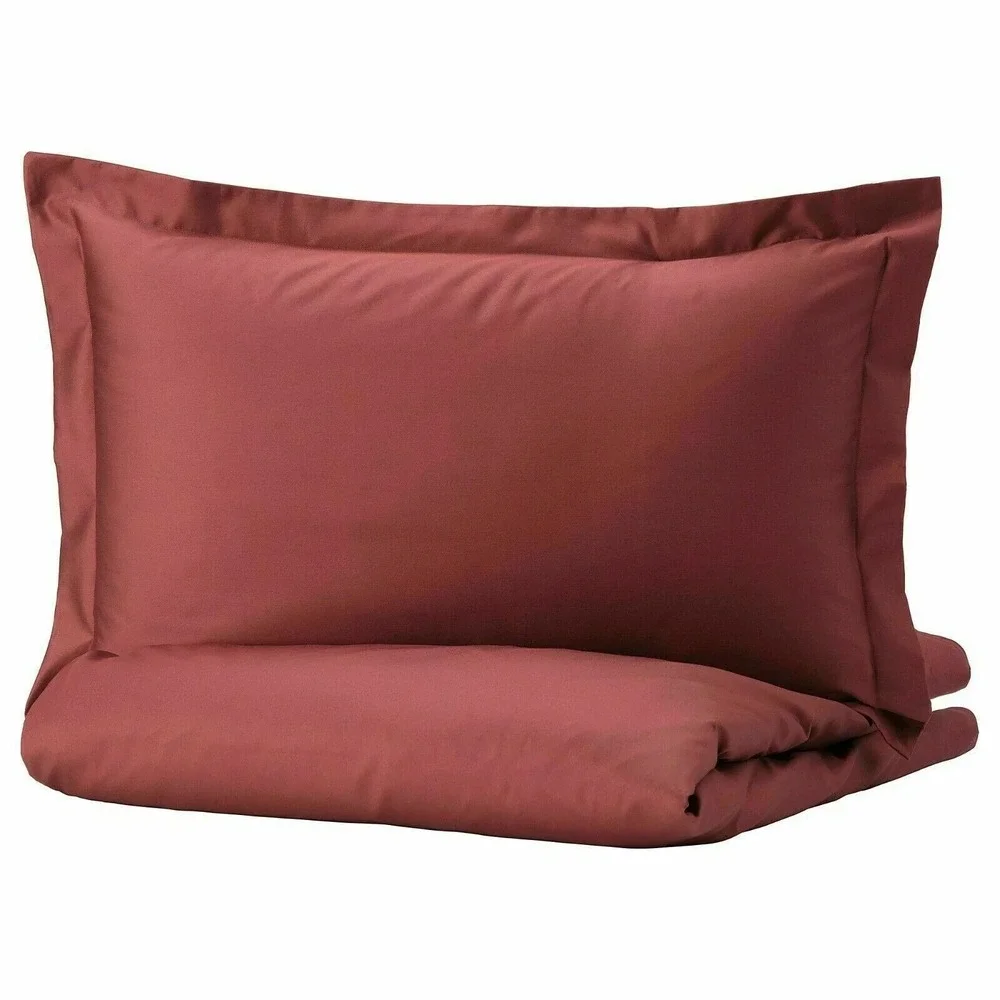 New Ikea LUKTJASMIN Twin Duvet cover + pillowcase, Red-Brown